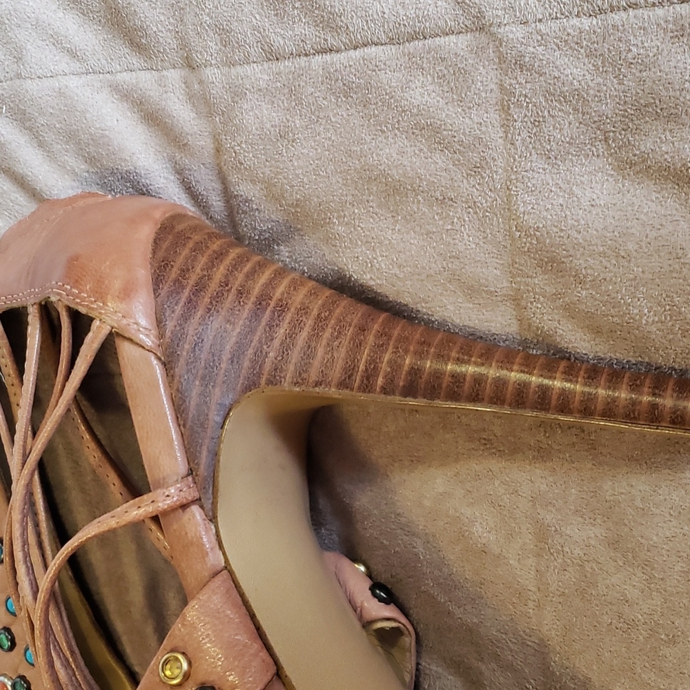 Nine West platform leather embelished heeled sandals - Picture 4 of 14